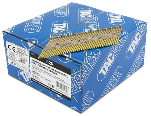 Tacwise 1125 Extra Verzinkte Rahmennägel 2,8 / 65 mm, D‘-Kopf, Ringschaft, mit 34° Neigung, Papiergebunden, Packung mit 3300 Stück