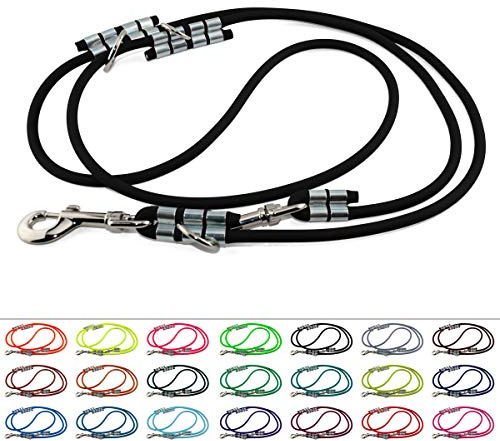 LENNIE Verstellbare BioThane Führleine, rund, Ø 8 mm, 3,5m lang, Schwarz, Doppelleine
