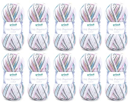 Gründl ull Lisa Premium color – garn för stickning med färggradient – stickgarn – virkgarn – mjukt och hudvänligt – 100% polyakryl 10 nystan 50 g/133 m nåltjocklek 3,5–4,5 – grå-rosé