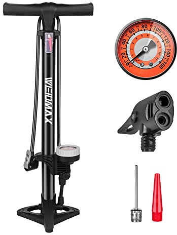 Bike Pump, WEIDMAX Ergonomic Bike Floor Pump Track Pump Bicycle Tire Air Pump Portable Inflator Pump with Pressure Gauge, 160 psi, Compatible with Universal Presta and Schrader Valve