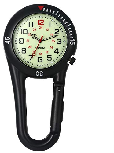 JewelryWe Men Women Clip-on Quartz Watch Luminous Face Glow in The Dark Backpack Buckle Belt fob Watches for Rock Climbing Doctors Nurses Chefs