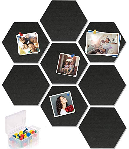 Yoillione Sechseckig Memoboard Filz Wandaufkleber, Schwarz Memoboard Bunte Filzboard Bulletin Board Memo Wand Pinnwände Küche Selbstklebend Filzpinnwand, Wanddekoration für Büro Küche