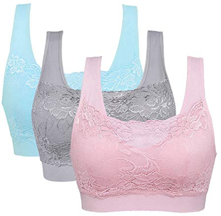 Vertvie dam stretch-bh utan byglar, push-up, yoga, sport bh, toppset för träning, stoppning, 3-pack, M