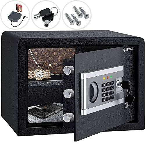 KESSERCassaforte elettronica 31x20x20 cm, con scatola per batteria, 3 chiusure a doppio bullone, illuminazione interna, serratura