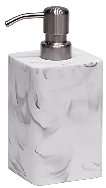 White Marble Style Soap&Lotion Dispenser for Bathroom/Kitchen Sink Refillable Liquid Hand Pump Dish Soap Bottle with Silver Rust-Proof Pump Resin Bathroom Countertop Organizer Shampoo Dispenser(430ml)