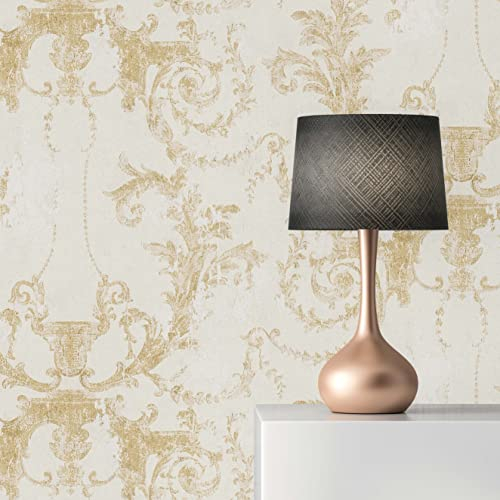 TADESSI Tapete Barock Giulia M1-No.490 Vliestapete Gold Creme Barocktapete mit Ornamenten Wohnzimmer Schlafzimmer Küche