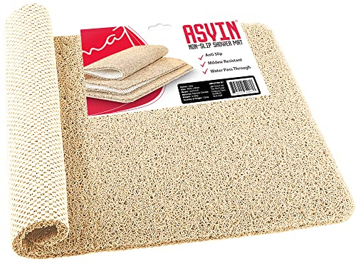 Asvin Tapis de bain et douche antidérapant texturé doux pour l'intérieur de la douche et les zones humides (40 x 60 cm, beige) Tapis de bain en luffa en caoutchouc sans phtalate pour surfaces