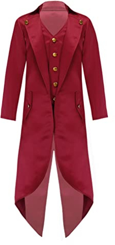 Choomomo Kids Boys Girls Medieval Steampunk Tuxedo Halloween Vampire Tailcoat Jacket Victorian Frock Coat Red 16 Years