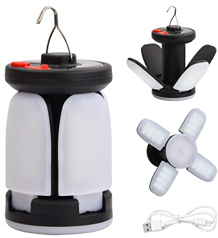 Solar Campinglampe mit Haken, USB Wiederaufladbare Camping Leuchte Zeltlicht, Faltbar LED Camping Laterne mit 6 Modi, Wasserdicht Campinglicht Zeltlampe für Wandern Angeln Notfall Stromausfällen