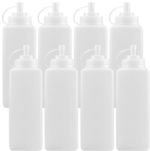 DAKFOOK 8 Pack 1000ml Squeeze Sauce Bottles, 34oz Square Plastic Squeeze Bottles with Nozzles, Large Plastic Condiment Bottles for Ketchup Olive Oil BBQ Syrup Sauce Dressings