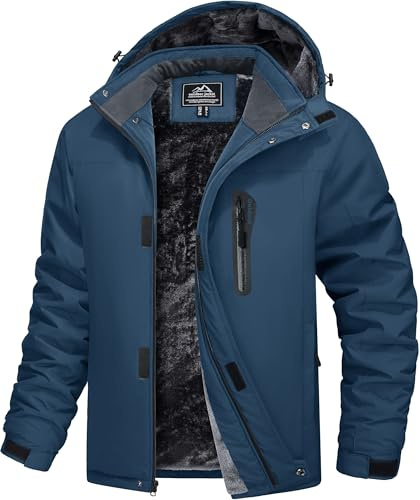MAGCOMSEN Herren Winter Skijacke Atmungsaktiv Gefüttert Jacke Wasserdicht Softshelljacke Herren Warme Outdoorjacke mit Vielen Taschen Wandern Trekking Übergangsjacke Dunkelblau L