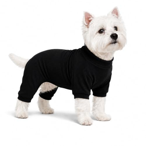 Lovelonglong Ribbed Dog Pajamas Cotton Knitted Dog Jumpsuits 4 Legged All Season Warm Pet Bodysuits for Large Medium Small Dogs Black S