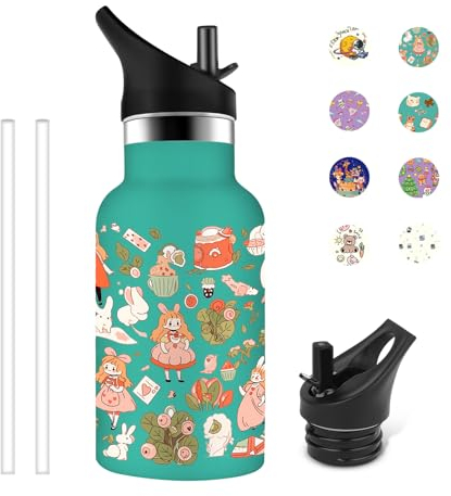 Grsta Borraccia Termica Bambini 350ml Personalizzata con Cannuccia, Senza BPA, Facile da Trasportare per Scuole, Campeggi, Uffici