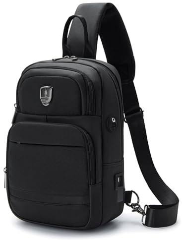 SPAHER Bolso Hombre Bolsa de Pecho Bandolera Hombre Antirrobo Impermeable Bandolera Mochila de Pecho Cruzado Casual Escolar Viaje Bolsa Deportivo Bolsa CrossBody Daypack con Puerto de Carga USB