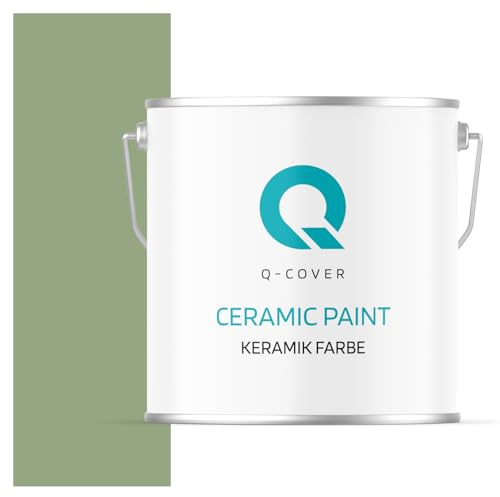Q-COVER Keramik Farbe 5L (ca.35m²) Dunkel olivgrün Wandfarbe Innenfarbe Abwaschbar Klasse 1 Mattfarbe Deckenfarbe Scheuerfest Küche Bad Treppen Ceramic Hohe Deckkfraft