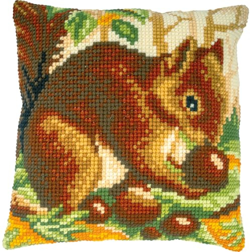 VERVACO Kit Cuscino Punto Croce SCOIATTOLO Set Ricamo Principianti Cuscini Gobelin Decorativi ca. 40 x 40 cm Accessori Per Lavoretti Creativi DIY Casa Decor Hobby Adulti Cross Stitch