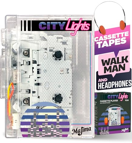 CityLights Walkman retro kassettspelare transparent design Bluetooth FM-radio 80-tal 90-tal nostalgisk stil trådbundna hörlurar överlägsen ljudkvalitet bärbar idealisk för samlare och vintagegåvor