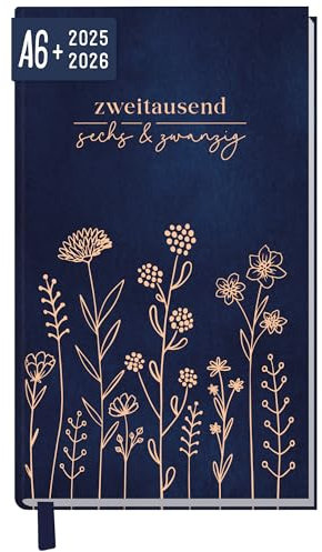 Häfft-Timer A6 Slim 2025/2026 Fine Flowers blue Schüler-Kalender im Hosentaschenformat - Schüler-Planer, Schulplaner, Studienplaner/Semesterplaner für Oberstufe, Ausbildung oder Studium