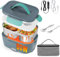 Carastek Scaldavivande Elettrico Portatile 80W Lunch Box 12V 24V 220V 1,5L Contenitore Elettrico Portavivande con Acciaio Inox Forchetta e Cucchiaio Scaldapranzo Portatile per Auto Casa