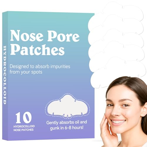 Eveellyn Strisce nasali, strisce per pori idrocolloidali, ridurre i pori, assorbire l'olio, pulire accuratamente le macchie dell'acne, rimuovere i punti neri, adatto a tutti i tipi di pelle (10 pezzi)