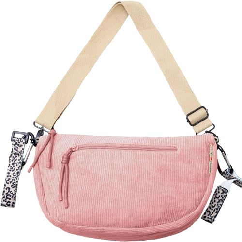 Jubi Borsa fasciatoio Moon Bag in velluto rosa – Organizer per passeggino con fissaggio passeggino, borsa a tracolla da donna, piccola borsa fasciatoio con scomparti e portabottiglie, borsa a tracolla