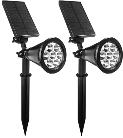 Fosingut RGB Luces Solares LED Exterior Jardin,2 en 1 Focos LED Exterior Solares Impermeable IP65,RGB Aplique Solar Lámparas de Jardín para Césped,Patio,Terreza,Piscina,Árboles,Camino,Entrada-2 Piezas