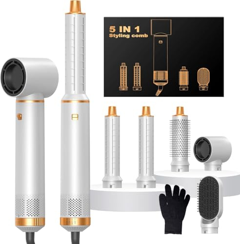 OKWRAP Airbrush 5 en 1, Seche Cheveux 5 en 1, Hair Styler avec Boucleur a Cheveux, Seche Cheveux Ionique, Brosse Chauffante, Brosse Lissante, Air Styler 5 en 1 pour Sécher, Boucler, Lisser