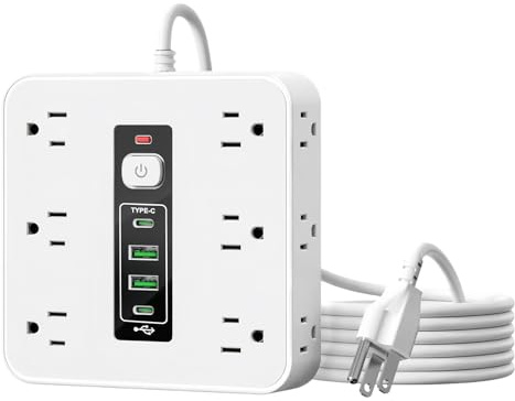 Ciabatta Elettrica Con Porte USB - Gestione della Corrente Elettrica | Prese Multiple con 4 Porte USB,Per Parete, Scrivania, Cucina, Soggiorno, Elettrodomestici, Telefono, Frigorifero