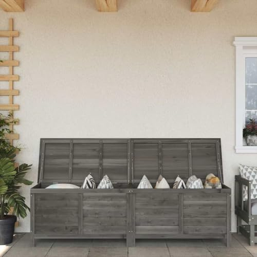 Teenpull Grand coffre de jardin anthracite en bois de sapin massif, 198,5 x 50 x 56,5 cm, boîte de rangement d'extérieur étanche pour coussins, jouets et meubles de jardin sur terrasse, balcon