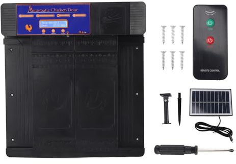 Puerta automática Solar para gallinero, Doble Tipo Abierto, Control Remoto, temporización, Puerta de gallinero para Pato, Ganso, Granja, plástico, 403 x 365 x 85 mm (Negra)