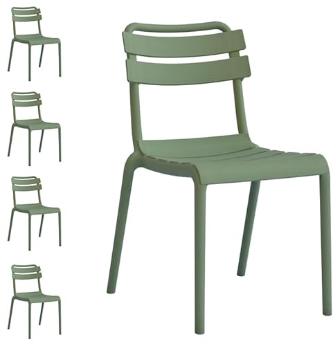 Gruppo Maruccia - Set 4 Sedie Impilabili per Esterno - Struttura in Polipropilene - Design Ergonomico - Arredaro Giardino, Bar, Ristoranti - Colore Verde