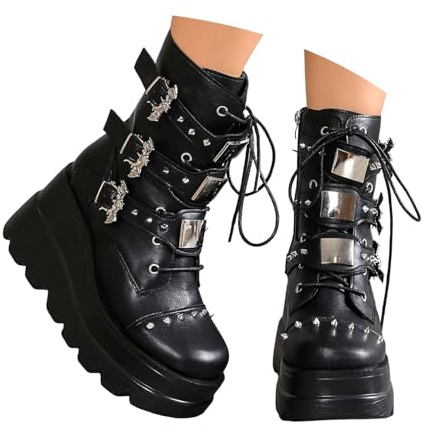 Botas Punk de Motociclista Media caña con Correa y Hebilla, Mujer, Estilo rebelde y Moderno para otoño e Invierno, Suela Gruesa Antideslizante, Ideales con Jeans y Chaqueta