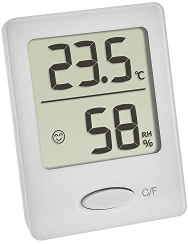 TFA Dostmann Digitales Thermo-Hygrometer, 30.5041.02, zur Luftfeuchtigkeitsmessung und Temperaturmessung, für Innenräume, mit Komfortanzeige, zur Raumklimakontrolle, 4,6 x 5,9 cm, weiß