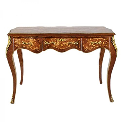 Casa Padrino Barock Schreibtisch Mahagoni Intarsien/Gold 120 cm - Antik Stil Sekretär Luxus Möbel