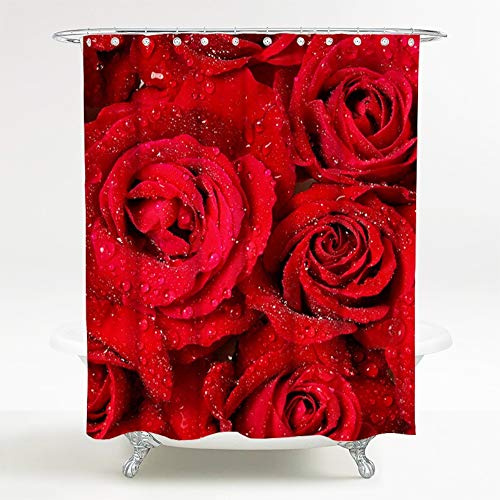 Sanilo Duschvorhang Rosen 180 x 200 cm, hochwertige Qualität, 100% Polyester, wasserdicht, Anti-Schimmel-Effekt, inkl. 12 Duschvorhangringe