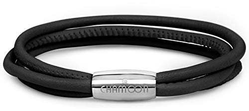 CHAMOON® Lederarmband Damen Schwarz - Armband Leder Wickelarmband mit Magnetverschluss für Charms Personalisiertes Armband Einfach-Gewickelt Frauen Schmuck M 19,00 cm