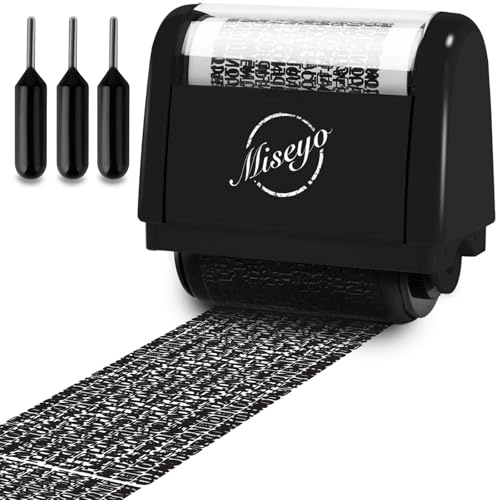 Miseyo Wide Identity Theft Protection Roller Stamp Set - Black (Incleded 3 Refill Ink)