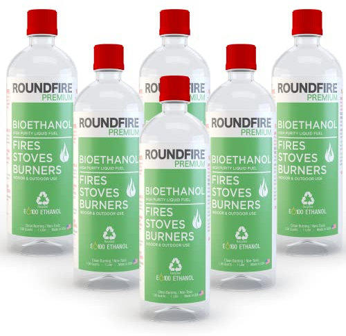 ROUNDFIRE Premium 6 x 1 Liter - Bioethanol Fuel for fireplaces, Stoves and Burners (6 Quart)