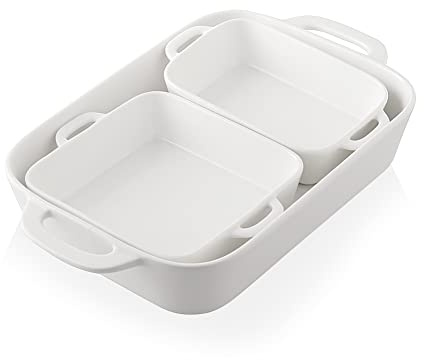 Sweejar Ceramic Bakeware Set, Rectangular Baking Dish for Cooking, Kitchen, Cake Dinner, Banquet and Daily Use, Casserole Dishes for Oven Porcelain Baking Pans (White)