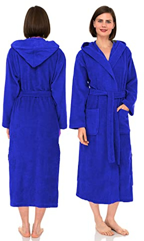 NAUSHA.HOME Luxury Hooded Bathrobe Mens & Ladies Dressing Gown 100% Cotton Terry Toweling Shawl Collar Robe Perfect For Hotel & Spa Soft Stylish Robe (as8, alpha, m, regular, regular, Royal Blue)