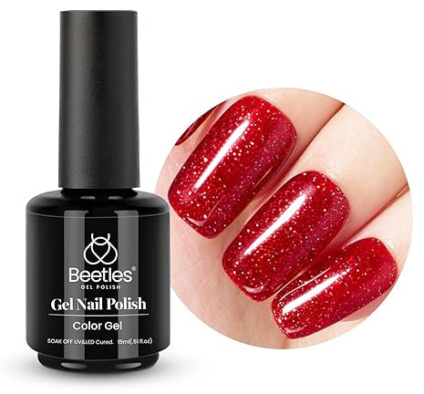 Beetles UV Gel Nagellack Rot - 1Pcs 15 ml Glitzernd Schimmernd Rotes Gel Beerenwein Nagellack zum Einweichen LED Nagellampe Nagelkunst Maniküre Heimwerken Solide Gellack Nageldesign Dekoration