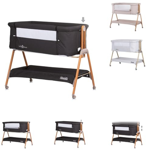 Chipolino Babybett Sweet Dreams mit Rollen, Beistellbett, Matratze, Anti-Reflux, Farbe:schwarz