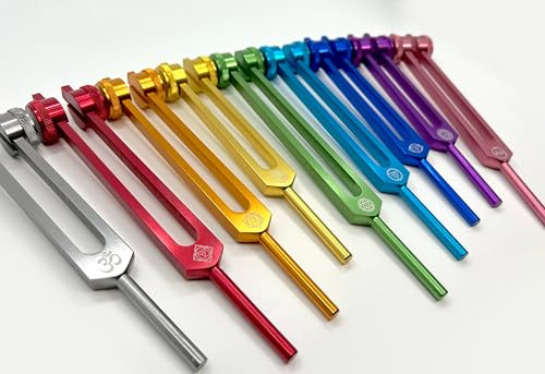 Secret Solfeggio Stimmgabel-Set, speziell für die Verwendung mit Stiefelaufsätzen, Schädelstimulation, Knochen-Stimmung, Meridian-Linien, Klangheilung und Biofeld-Harmonisierung, 9-teilig