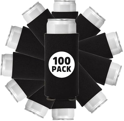 100 Pcs Blank Foam Collapsible Slim Can Coolers: Perfect for Sublimation, Screen Printing, or HTV - Ideal for Parties & Gifts (Black)