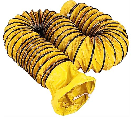 Manguera flexible de PVC de 5 m de longitud, 200 mm de diámetro, con cuerda ajustable, gancho en S y soporte de acero para ventilador (200 mm x 5 m)