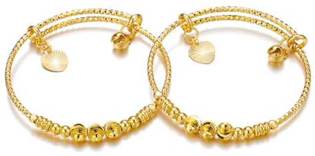 Ethlyn Gift for baby girls Gold Plated Expandable Bangles Bracelet Birthday Gifts for 3 years old girls 2pcs/lot
