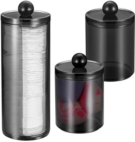 3 STK Wattestäbchen Behälter, Wattepadspender, Wattepads Aufbewahrungbox, Wattestäbchen Halter für Wattebällchen Wattebausch Kosmetik Behälter Badezimmer Schminktisch Organizer Zubehör, schwarze