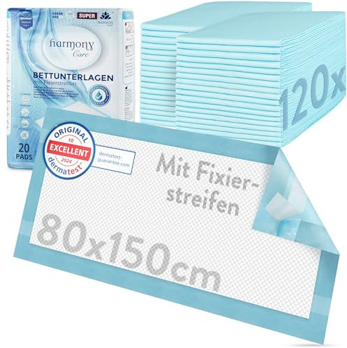 Harmony Care® 20 x Protectores de Cama con Tiras de fijación – 80 x 150 cm absorbentes – Almohadillas Antideslizantes Desechables para incontinencia
