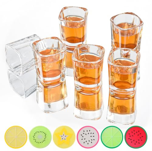 Lot de 6 verres à shot carrés transparents de 56,7 g avec base lourde - Pour spiritueux et liqueurs, whisky, vodka, tequila, fête