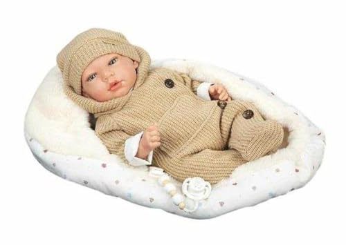 ARIAS - Reborn 40 cm OLONA. Bébé réaliste avec vêtements beiges Comprend un sac de couchage, une tétine, une couche, un livre de famille et un certificat d'authenticité. Jouet pour enfants à partir de